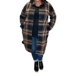 NEW SALTWATER LUXE plaid button up jacket in black/brown